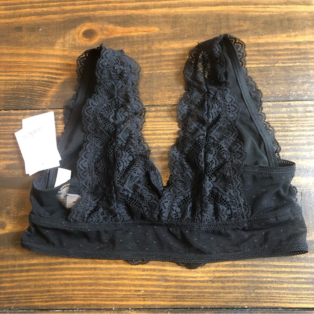 New Auden Black Lace Swiss Dot Bralette Women’s XS Bra Layering Sexy Stretch - Picture 2 of 11